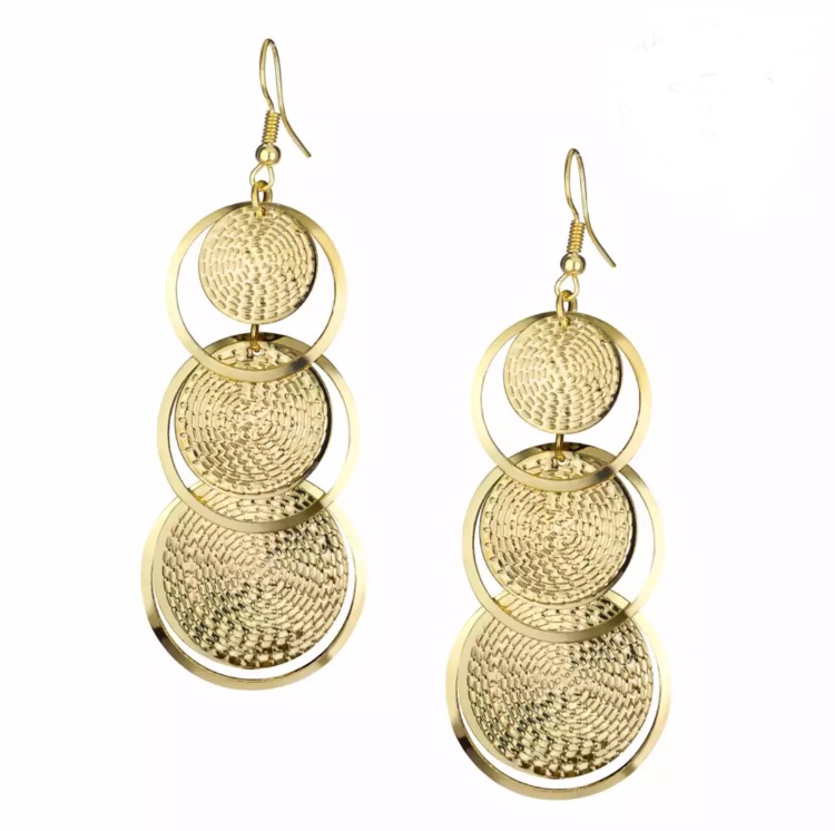 555ジュエリー 3連ラウンド型ハンギングピアス